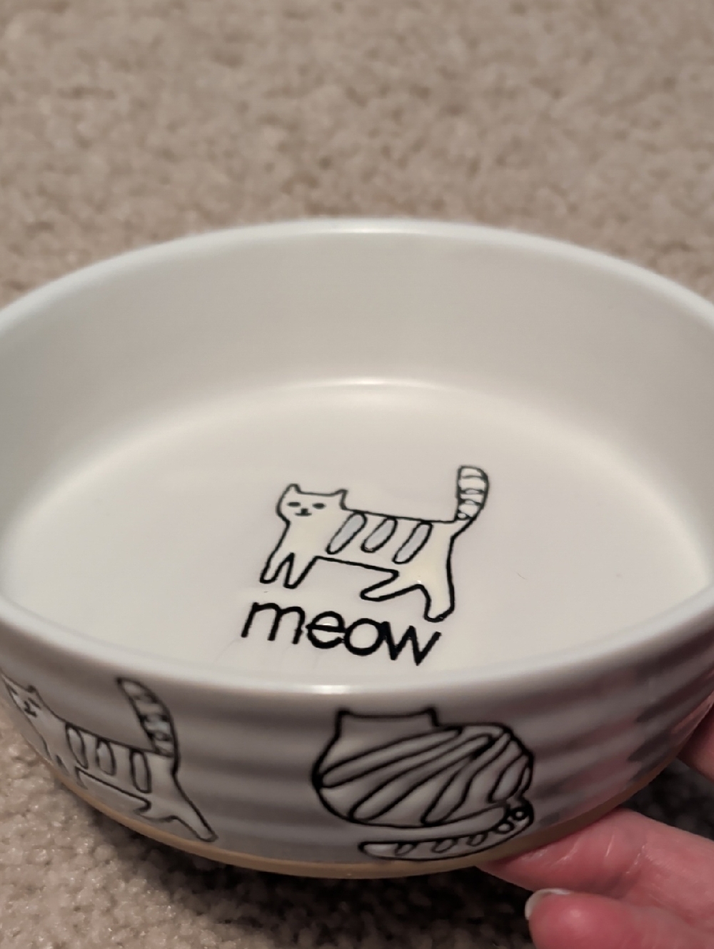 Ceramic Cat Bowl with Playful Black Cat Illustration - White